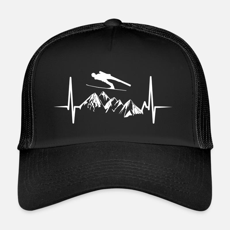 Skispringer Skispringen EKG Herzschlag - Trucker Cap - Schwarz/Schwarz