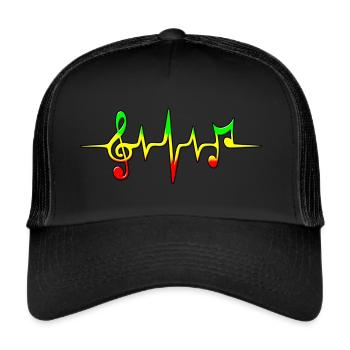 Reggae, music, notes, pulse, frequency, Rastafari - Trucker Cap - black/black - Front