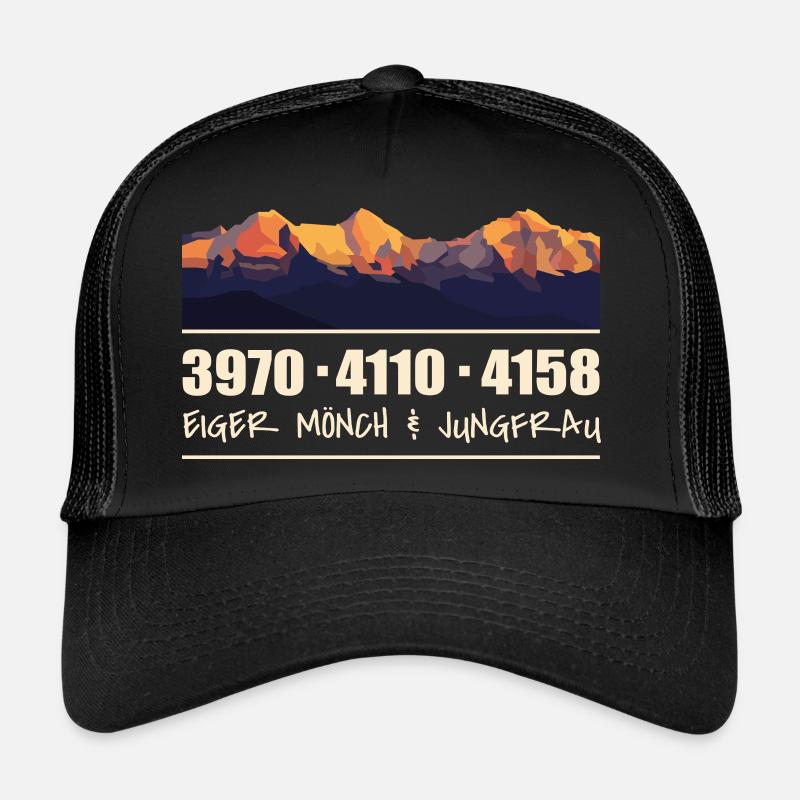 Eiger Mönch Jungfrau Berg Berner Oberland Schweiz - Trucker Cap - Schwarz/Schwarz