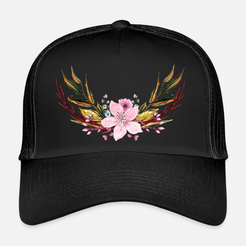 Blumen - Trucker Cap - Schwarz/Schwarz