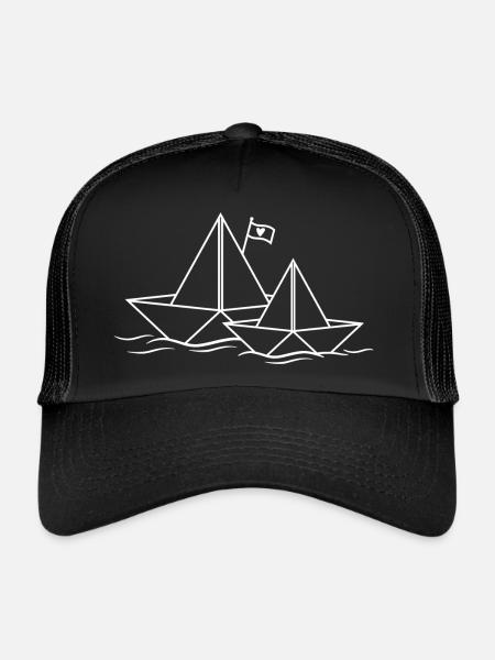 Bateaux en papier Les couples aiment le bateau en papier Bateau en papier - Casquette trucker  - noir/noir - Devant