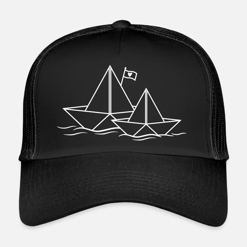 Papierschiffe Paare Liebe Papierboot Papierschiff - Trucker Cap - Schwarz/Schwarz