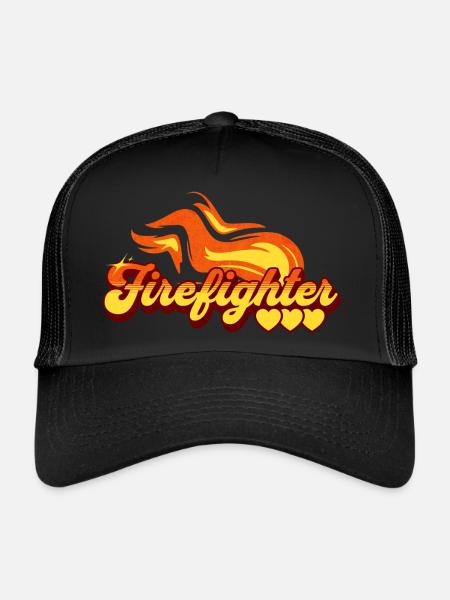 Motif Flamme Cadeau Pompier - Casquette trucker  - noir/noir - Devant