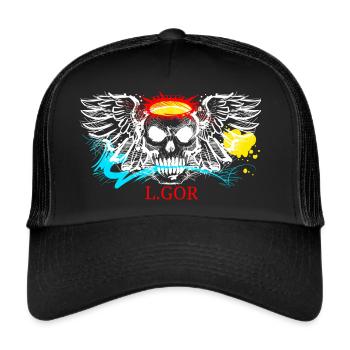 L.Gor stylischer Totenkopf - Trucker Cap - Schwarz/Schwarz - Vorne