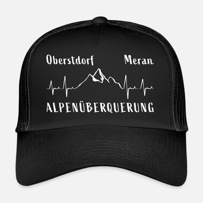 Alpenüberquerung Oberstdorf Meran Herzschlag Berge - Trucker Cap - Schwarz/Schwarz