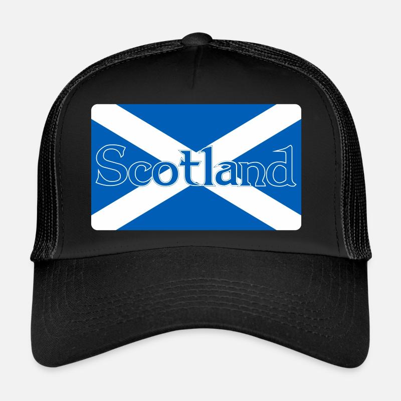 Scotland Flag with text on top Trucker Cap