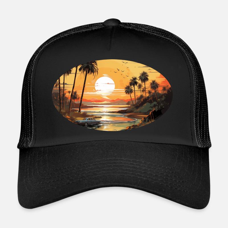 Surfeurs vintage au coucher du soleil sur la plage Casquette trucker 