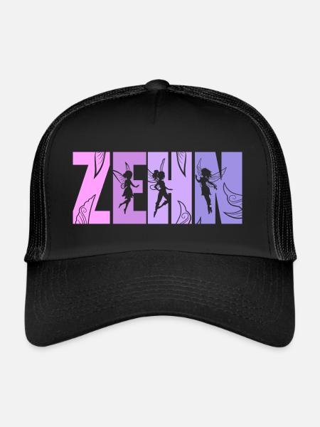 Feen 10. Geburtstag Mädchen 10 Jahre Kleine Fee - Trucker Cap - Schwarz/Schwarz - Vorne