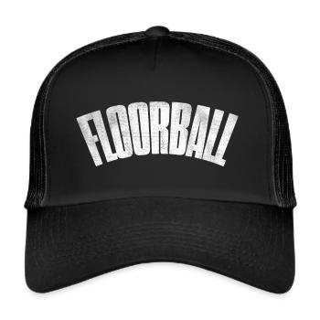 Floorball Schriftzug Floorballspieler Floorballer - Trucker Cap - Schwarz/Schwarz - Vorne