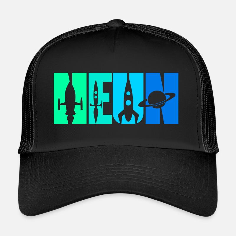 9. Geburtstag Junge 9 Jahre alt Rakete Raumschiff - Trucker Cap - Schwarz/Schwarz
