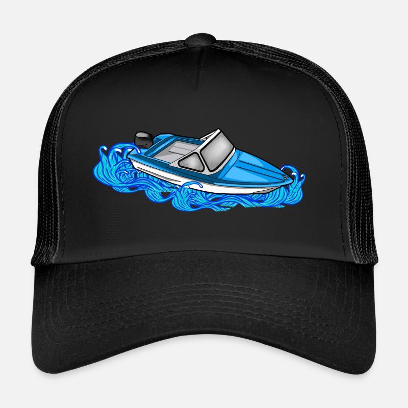 Boot DDR Wellen Retro Illustration Ibis Bootfahren - Trucker Cap - Schwarz/Schwarz