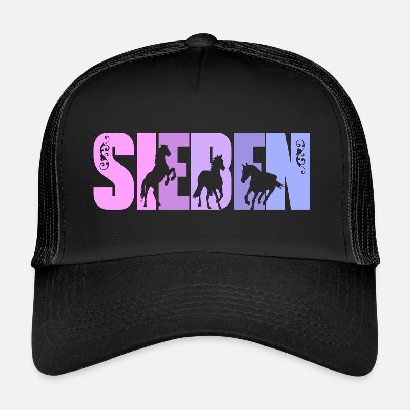 7. Geburtstag Mädchen 7 Jahre alt Pferde Pferd - Trucker Cap - Schwarz/Schwarz