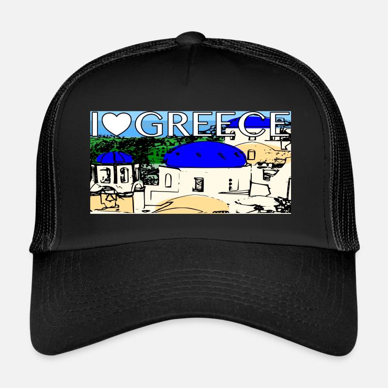 Grèce Santorini - Casquette trucker  - noir/noir