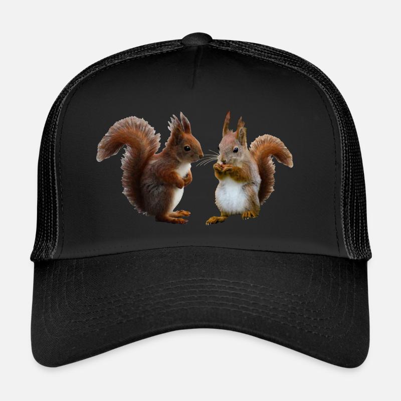 Eichhörnchen Pärchen, Eichhörnchen mit Nuss - Trucker Cap - Schwarz/Schwarz