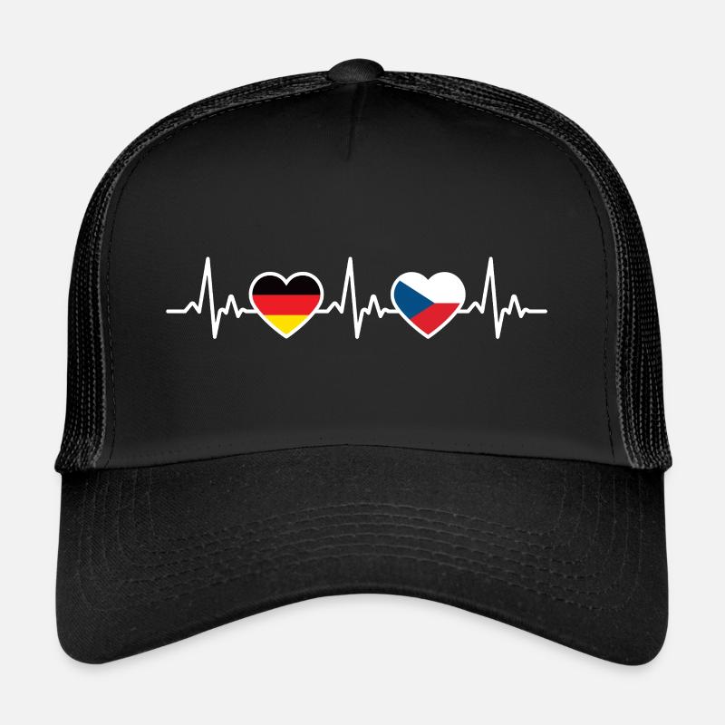 tschechien deutschland herzschlag flagge tscheche - Trucker Cap - Schwarz/Schwarz