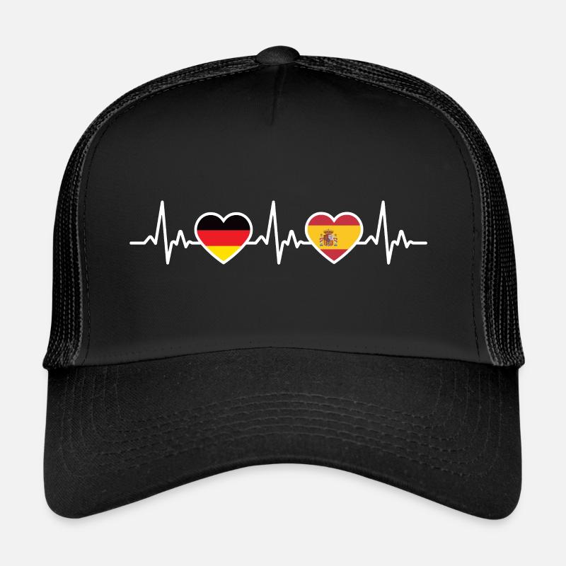 Spanien Deutschland Herzschlag Flagge Spanier - Trucker Cap - Schwarz/Schwarz