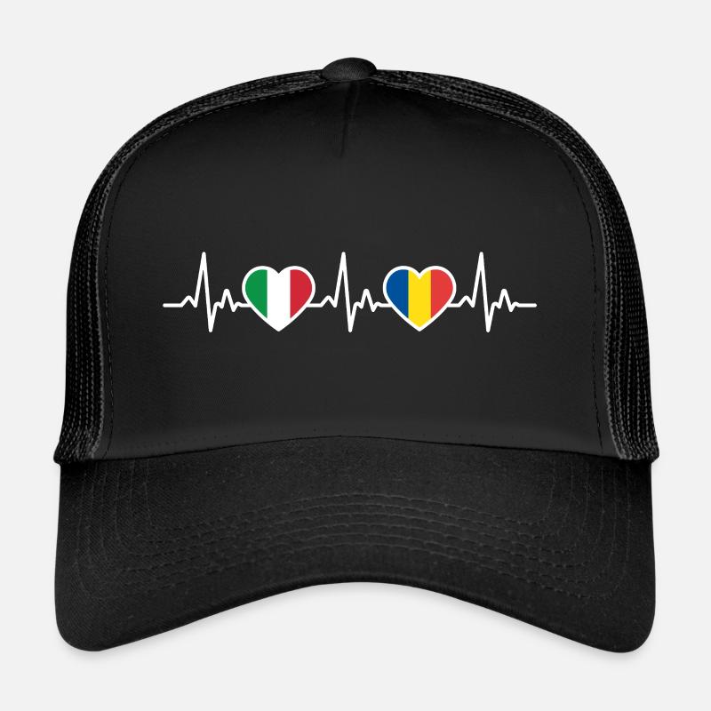 Roumanie Italie Battement de cœur Drapeau roumain Casquette trucker 