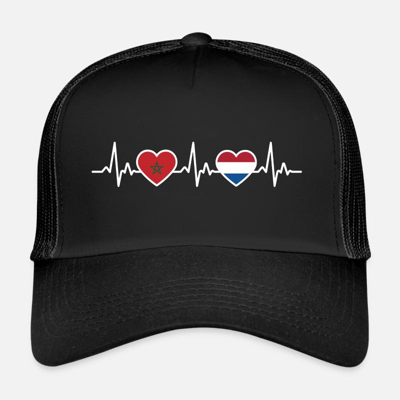 Maroc Pays-Bas Heartbeat Drapeau Marocain Casquette trucker 