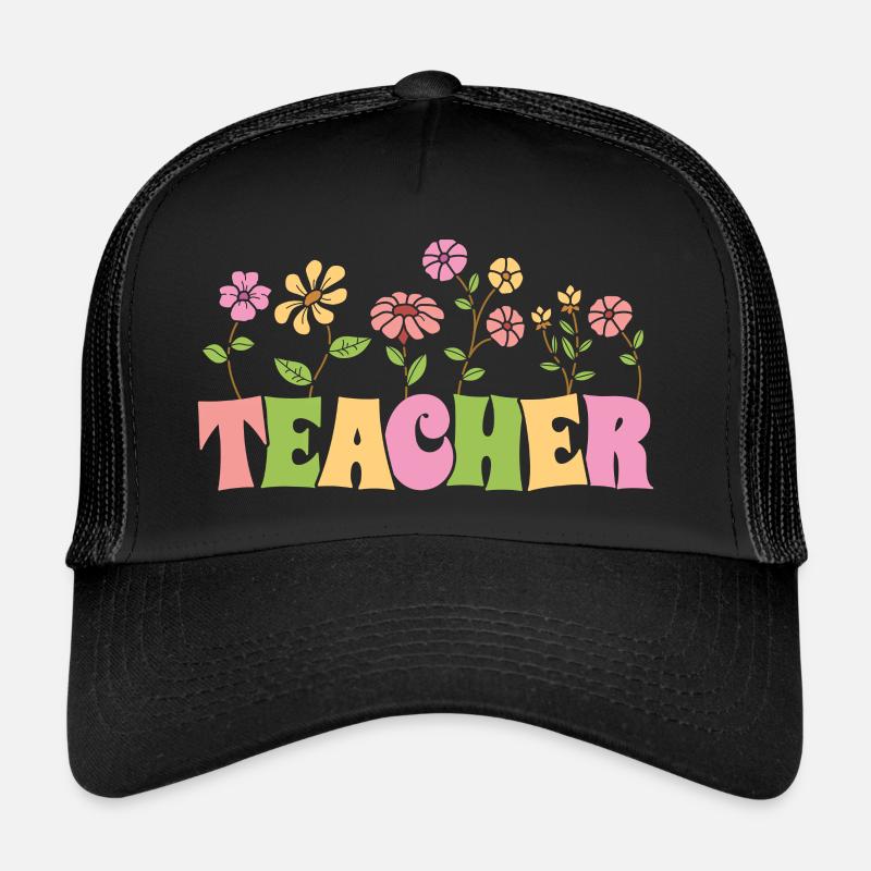 Fleurs colorées Cadeau d’enseignant pour la journée de l’enseignant - Casquette trucker  - noir/noir