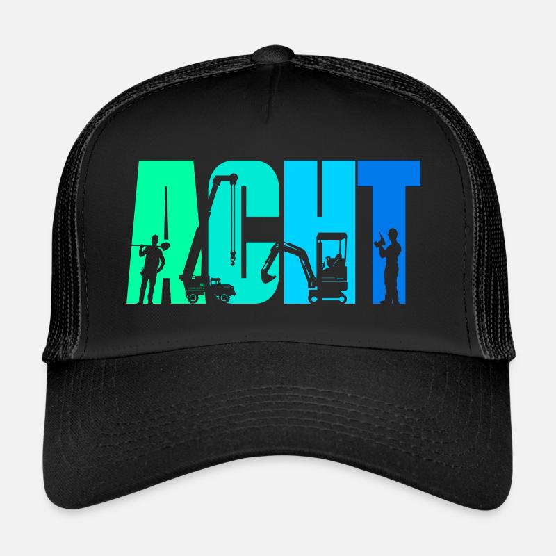 8. Geburtstag Junge 8 Jahre alt Bagger Baustelle - Trucker Cap - Schwarz/Schwarz