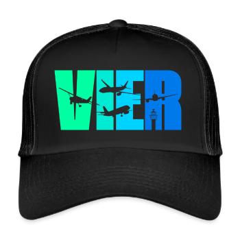 4. Geburtstag Junge 4 Jahre Flugzeug Flugzeuge - Trucker Cap - Schwarz/Schwarz - Vorne