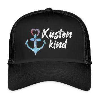 Küstenkind Anker Ozean Meer - Trucker Cap - Schwarz/Schwarz - Vorne