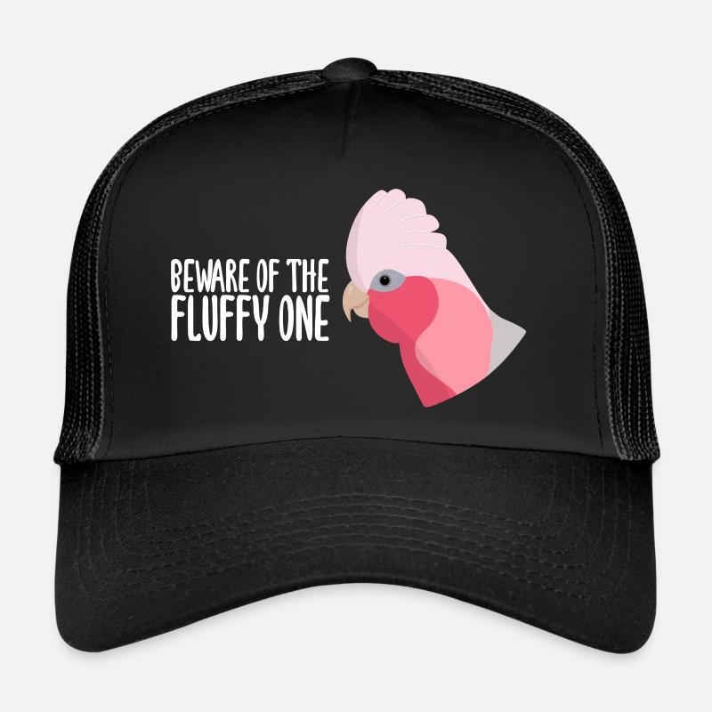 Beware fluffy one - Rosa-Kakadu Geschenk - Trucker Cap - Schwarz/Schwarz
