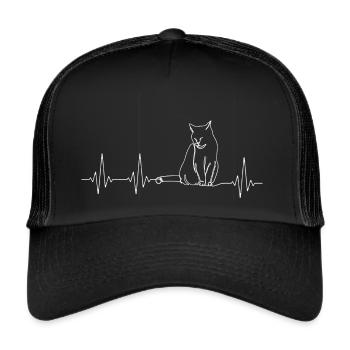 Ich liebe meine Katze Herzschlag eine Linie - Trucker Cap - Schwarz/Schwarz - Vorne