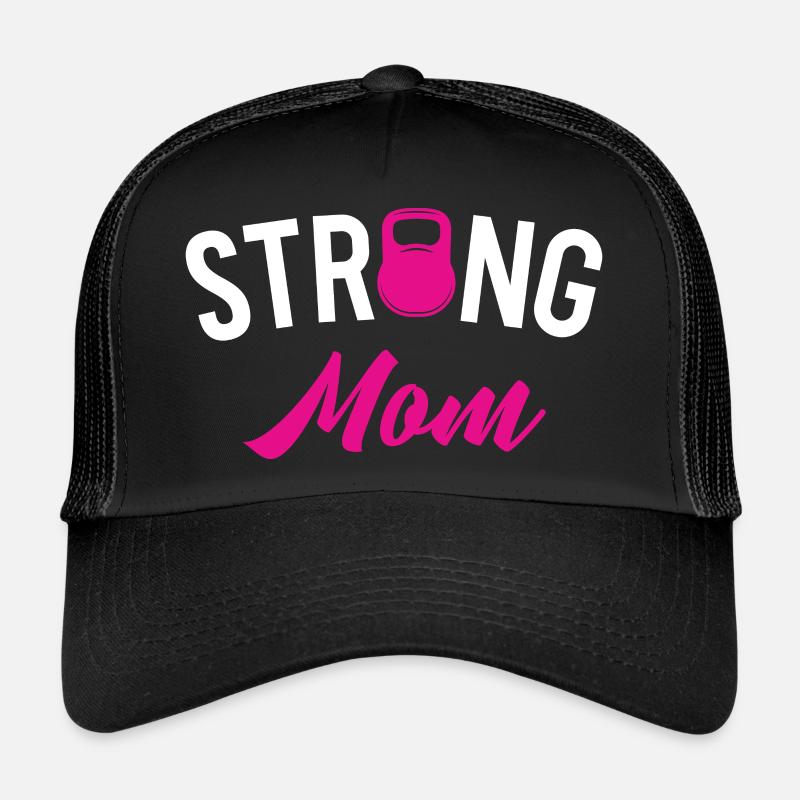 Kettlebell Street Workout Gewichtheben Strong Mom - Trucker Cap - Schwarz/Schwarz