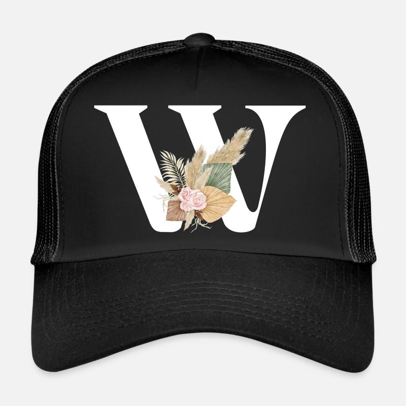 lettre W fleuris - Casquette trucker  - noir/noir