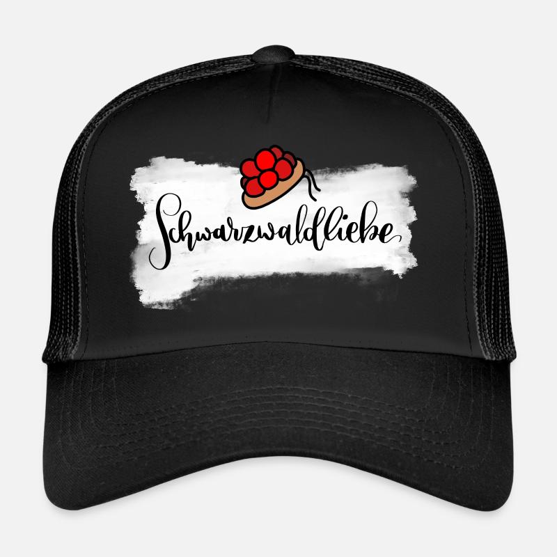 Schwarzwaldliebe mit Schwarzwälder Bollenhut - Trucker Cap - Schwarz/Schwarz