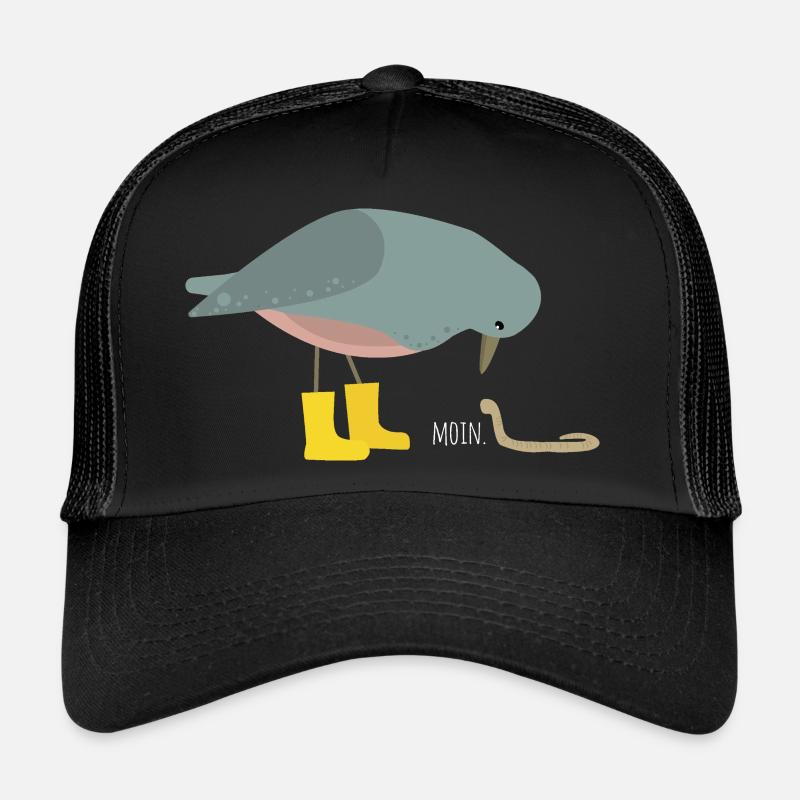 Taube mit Wurm - Trucker Cap - Schwarz/Schwarz