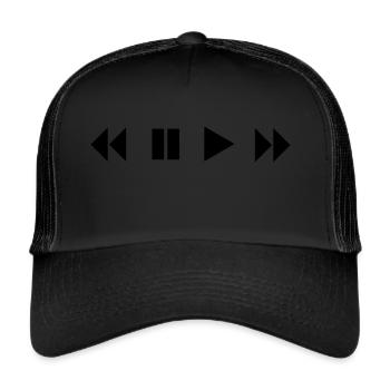 Play Pause Shuffle FFWD Rewind Music Shirt - Trucker Cap - black/black - Front