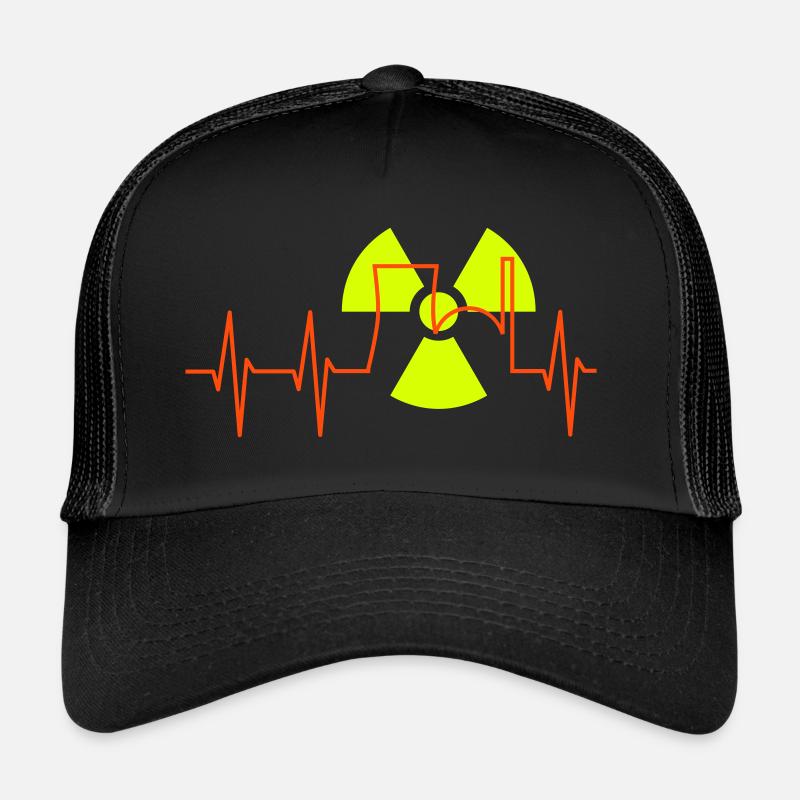 ECG, centrale nucléaire et panneaux d’avertissement de rayonnement - Casquette trucker  - noir/noir