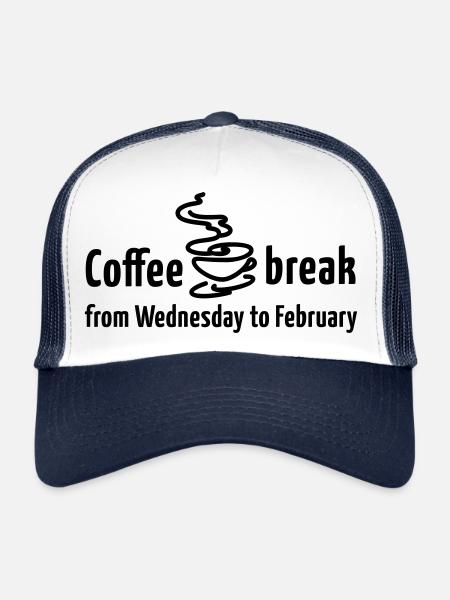 Pause café du mercredi au mois de février Satire humoristique de bureau - Casquette trucker  - blanc/marine - Devant