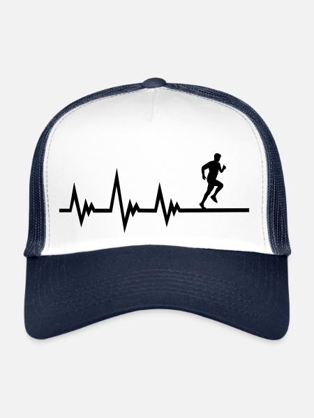 Course à pied, pouls ECG du coureur, rythme cardiaque - Casquette trucker  - blanc/marine - Devant