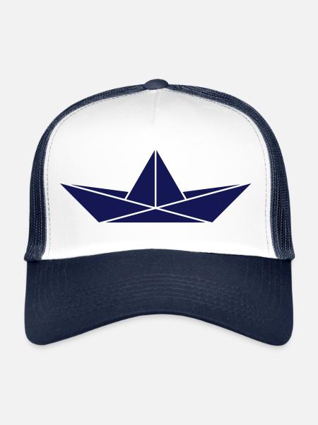 Bateau en papier / Navire en papier / Bateau en papier - Casquette trucker  - blanc/marine - Devant