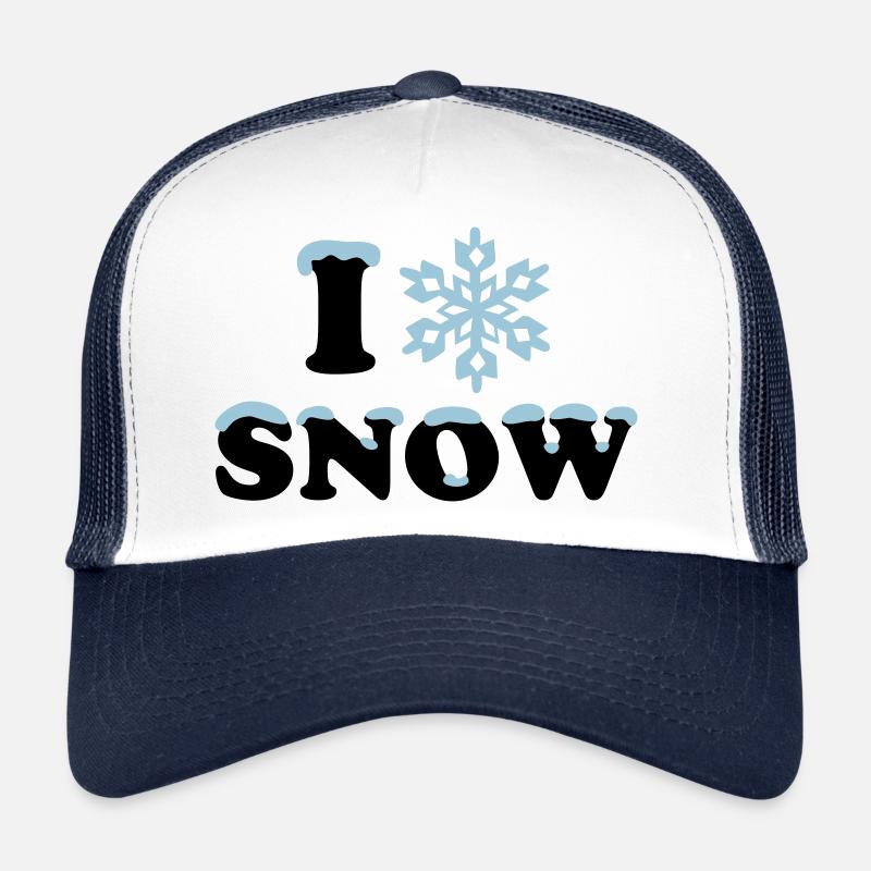 SNOW, winter, I LOVE , snowflake,heart, apres ski Trucker Cap