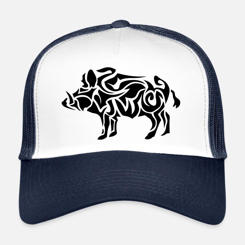 sanglier tribal 402 - Casquette trucker  - blanc/marine