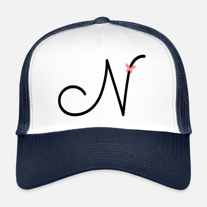 Buchstabe N Anfangsbuchstabe Schmetterling - Trucker Cap - Weiß/Navy