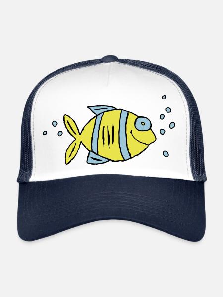 Poisson Cichlide Eau Mer Graffiti Dessin - Casquette trucker  - blanc/marine - Devant