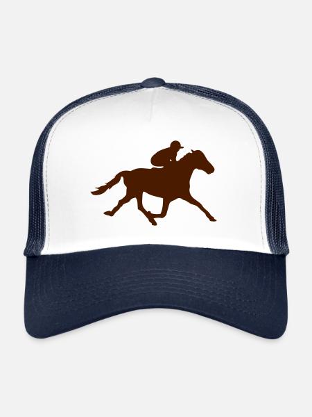 cheval course hippique - Casquette trucker  - blanc/marine - Devant