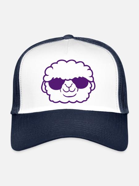 Mouton Lunettes de soleil Fête Mouton Agneau Tête Mignonne - Casquette trucker  - blanc/marine - Devant