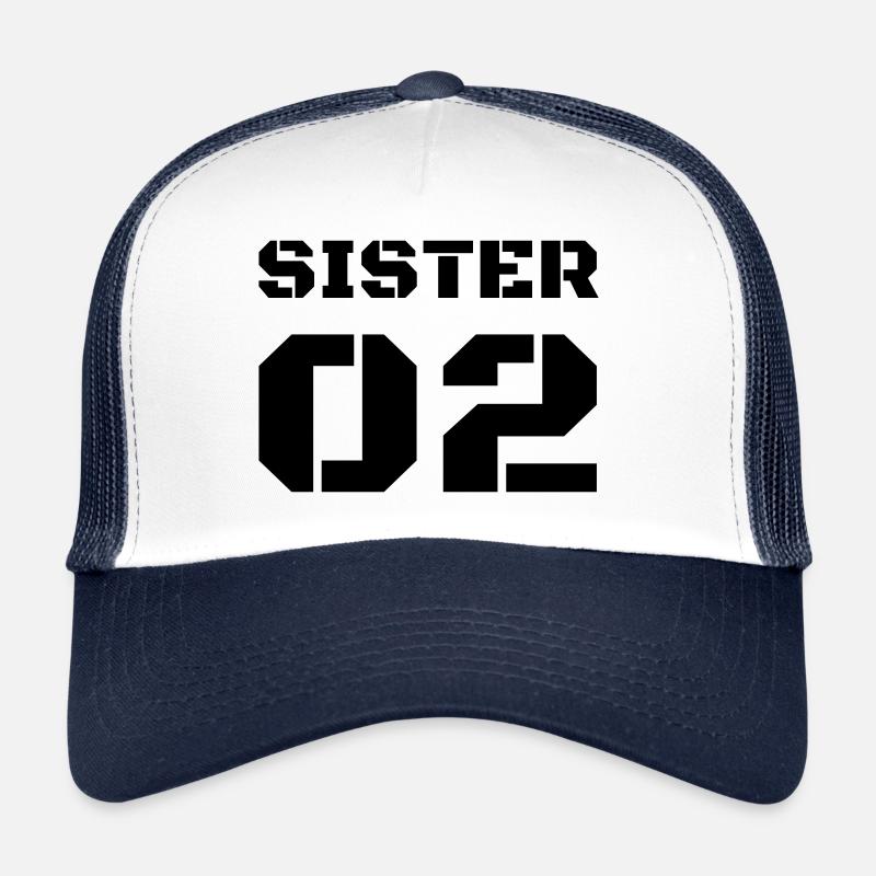 T-shirt design with lettering "Sister 02" Trucker Cap
