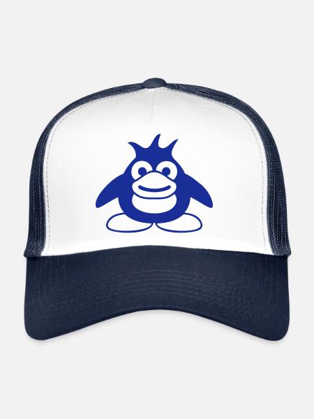Pingouin mignon bébé enfant bambin heureux cool - Casquette trucker  - blanc/marine - Devant