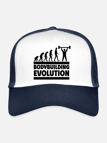 Bodybuilding Evolution Perfekt für Fitnessfans - Trucker Cap - Weiß/Navy - Vorne