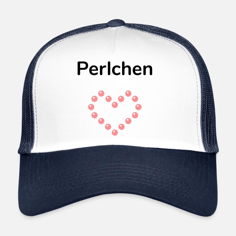 Perlchen (herzförmige Anordnung von Perlen) - Trucker Cap - Weiß/Navy