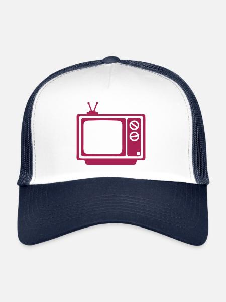 tv tele television ecran emission - Casquette trucker  - blanc/marine - Devant