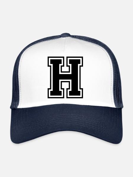 Lettre H Équipe Foot baseball basket université - Casquette trucker  - blanc/marine - Devant