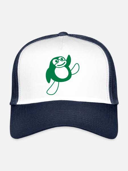 Pingouin, Breakdance, Happy Dancing, Fête, DJ, Musique - Casquette trucker  - blanc/marine - Devant
